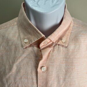 Scott Barber Men's peach and white short sleeve Linen Blend s/s shirt Medium M